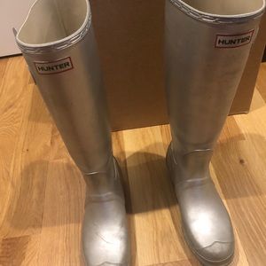Hunter silver rain boots USED